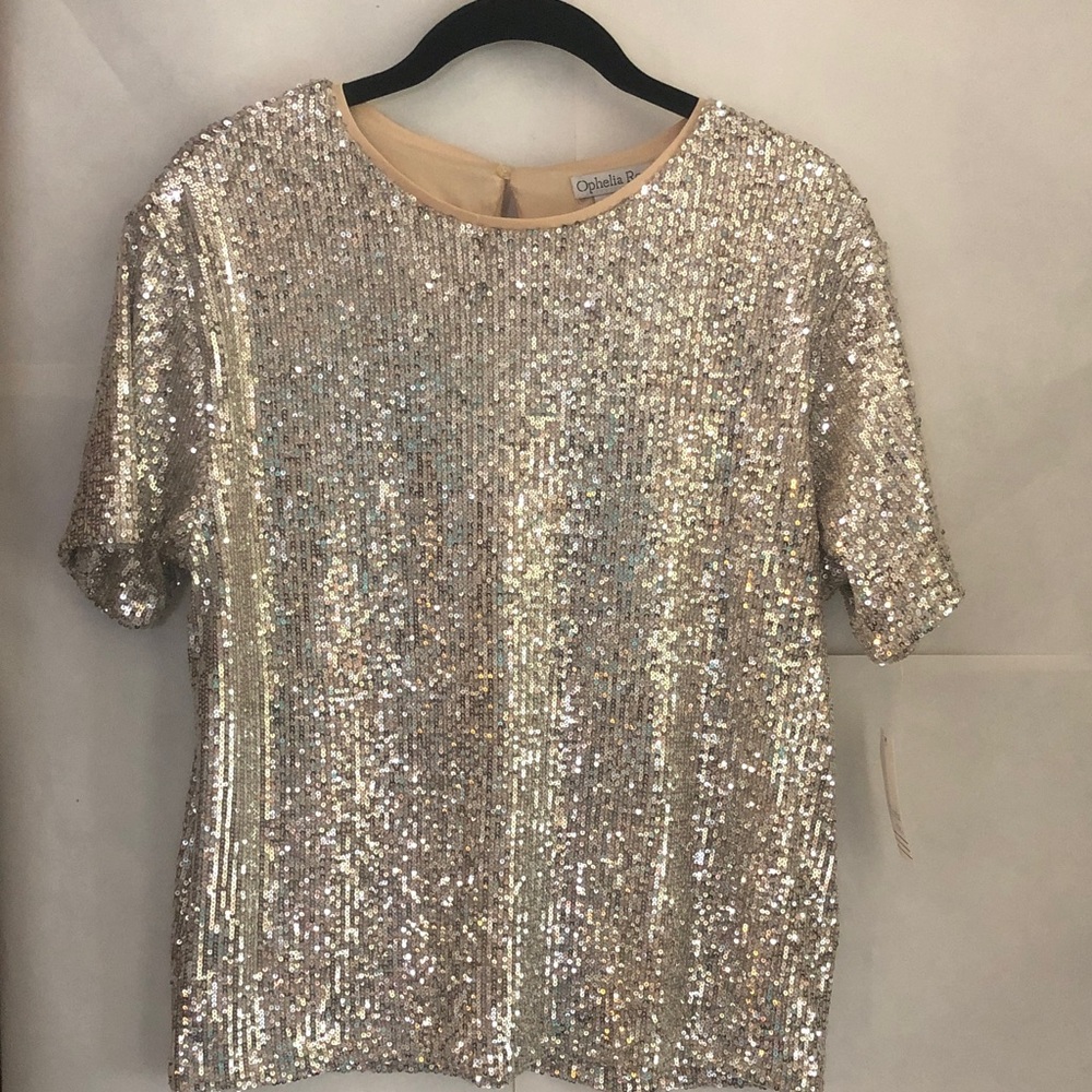Ophelia & Co. Shimmering Silver, Taupe Sequin Top